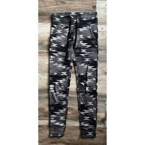 Chill Pill Move Women's Geometric Leggings Black Gray M Ankle Drawstring
